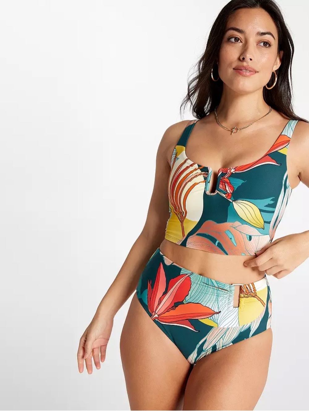 CALIA Women's U-Bar Long Line Bikini Swim Top (TOP ONLY)